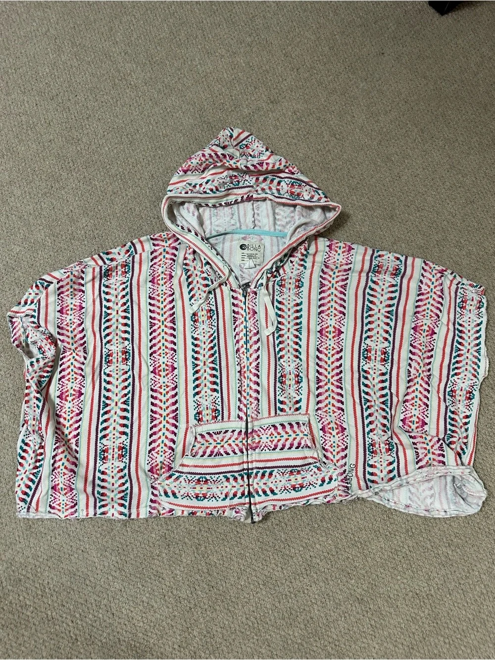 Billabong Women’s Pink Multicolor Hooded Swim Cover-Up Top - small - Picture 3 of 8